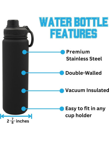 Botella de Agua Decorvo Acero Inoxidable 0.68L Aislada Negra