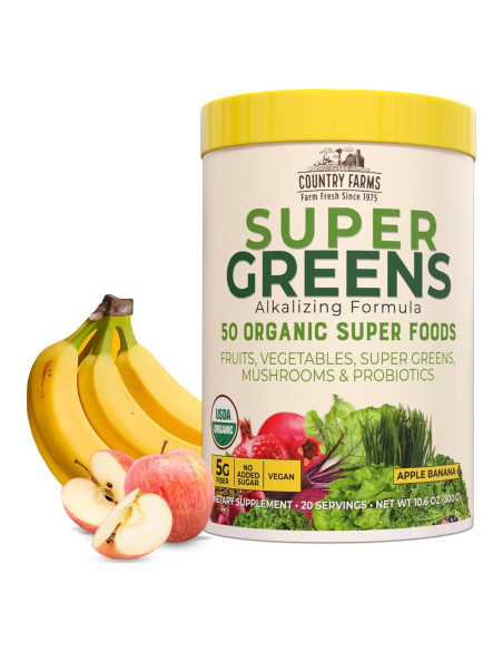 Country Farms Super Greens Orgánico 300g Sabor Manzana Plátano Country Farms Super Greens Orgánico 300g Sabor Manzana Plátano