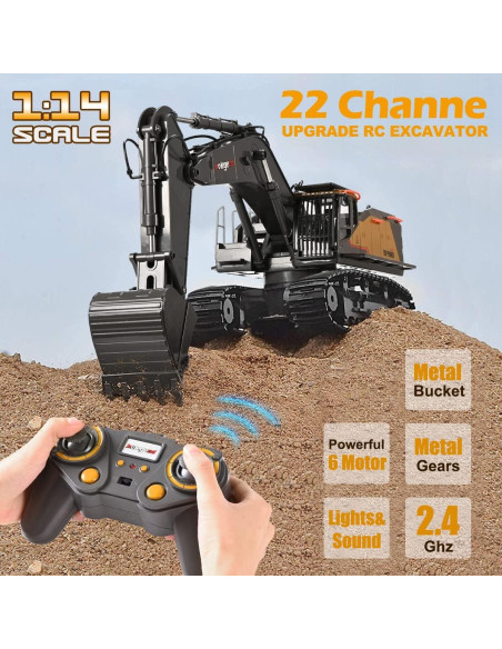 Excavadora RC Kolegend 1:14 Metal 22 Canales Control Remoto Excavadora RC Kolegend 1:14 Metal 22 Canales Control Remoto