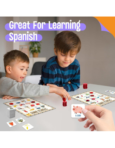 Juego de Bingo Bilingüe SpriteGru - 12 Tableros para 12 Jugadores