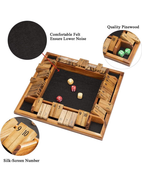Juego de Mesa Shut The Box AMEROUS 30.48 cm para 1-4 Jugadores Juego de Mesa Shut The Box AMEROUS 30.48 cm para 1-4 Jugadores