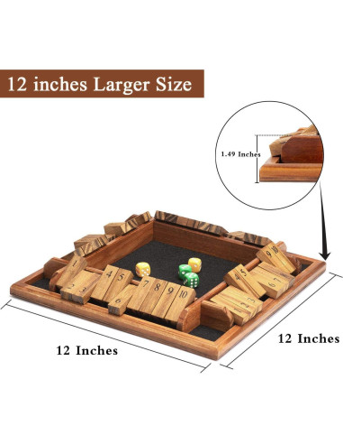 Juego de Mesa Shut The Box AMEROUS 30.48 cm para 1-4 Jugadores