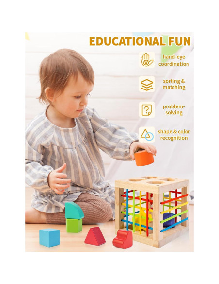 Cubo Clasificador de Formas de Madera AMAWOOD para Bebés Cubo Clasificador de Formas de Madera AMAWOOD para Bebés