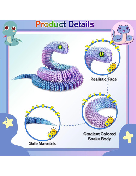 Serpiente Impresa en 3D ATESSON 75 cm Azul Fantasma Juguete Serpiente Impresa en 3D ATESSON 75 cm Azul Fantasma Juguete