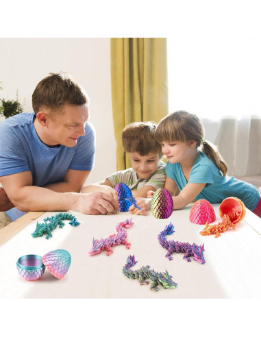 2 Dragones Impresos en 3D con Huevo Multicolor - Juguetes Decorativos