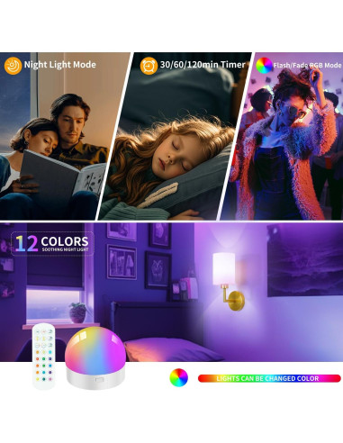 Juego de 2 Apliques de Pared Inalámbricos Woderdeng - Regulables 12 Colores