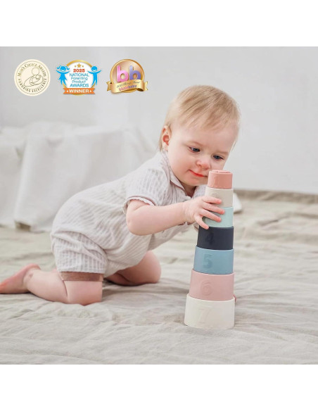 Juguete de Tazas Apilables Moonkie de Silicona para Bebés 7 Piezas Juguete de Tazas Apilables Moonkie de Silicona para Bebés 7 Piezas
