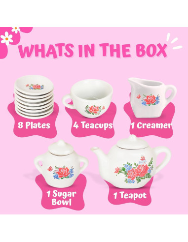 Juego de Té Miniatura Liberty Imports 17 Piezas Cerámica Rosa