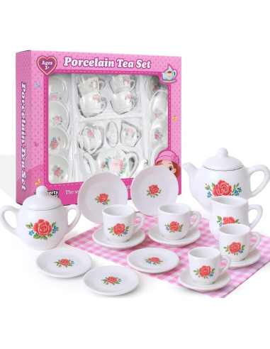 Juego de Té Miniatura Liberty Imports 17 Piezas Cerámica Rosa