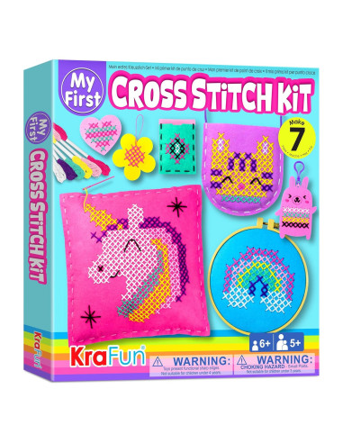 KRAFUN Kit de Bordado en Cruz para Niños - 6 Proyectos DIY
