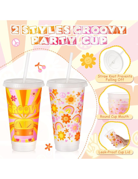 Uiifan 12 Vasos de Plástico Reutilizables 710ml Groovy Uiifan 12 Vasos de Plástico Reutilizables 710ml Groovy