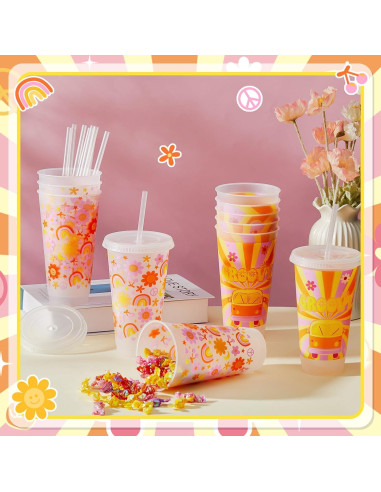 Uiifan 12 Vasos de Plástico Reutilizables 710ml Groovy