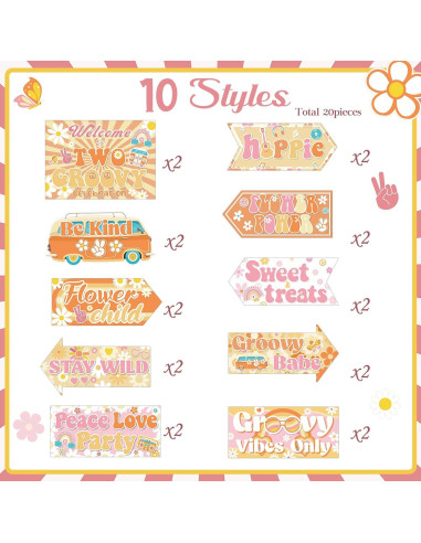 20 Piezas Decoraciones de Fiesta Hippie Jecery 60's Multicolor