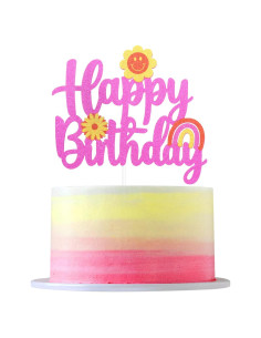 Toppers de pastel Groovy Happy LHCING - Decoración retro boho