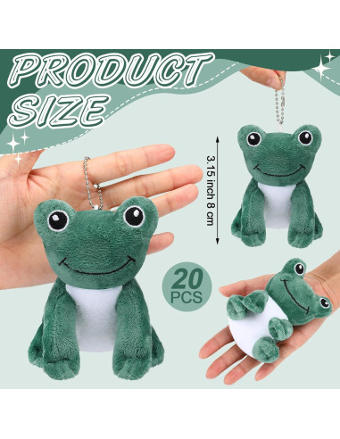 20 Llaveros de Rana de Peluche PullCrease 12 cm Verde