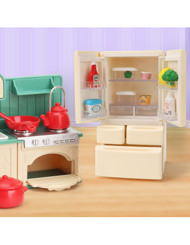 Muebles Casa de Muñecas BananMelonBM Refrigerador Accesorios