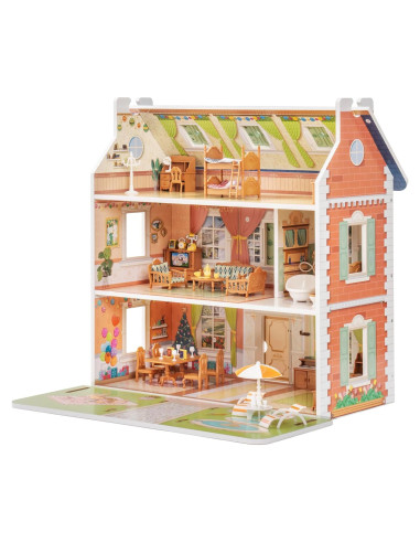 Casa de Muñecas de Madera ROBUD para Niños 3-6 Años