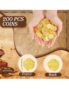 Juego de 200 Monedas Pirata de Metal Hanaive - Oro - 2.7 cm 2
