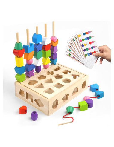 Juguete Montessori de Madera 3 en 1 - Clasificación y Apilamiento