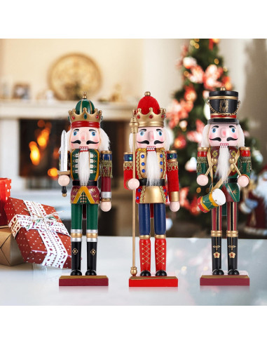 Set 3 Piezas Cascanueces de Madera 30cm Tpudn Decoración Navidad
