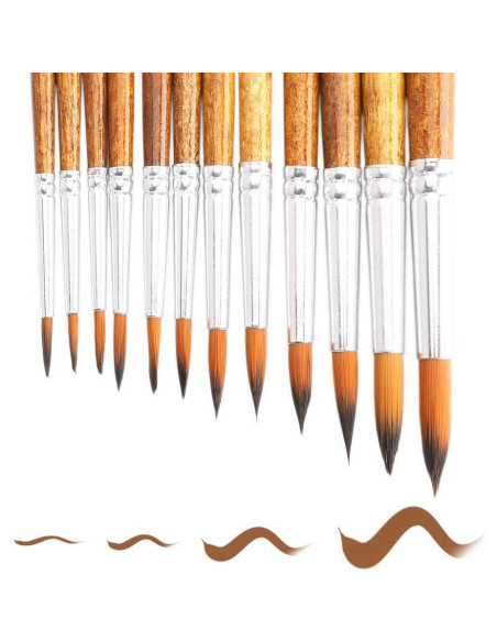 Juego de Pinceles de Acuarela FENORKEY 12pcs Nylon Marrón Juego de Pinceles de Acuarela FENORKEY 12pcs Nylon Marrón
