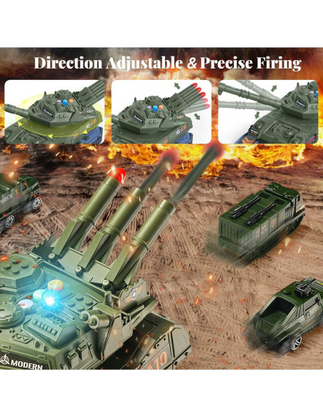 Juego de Tanque Militar Homaisson con Luz y Sonido - 10 Piezas Juego de Tanque Militar Homaisson con Luz y Sonido - 10 Piezas