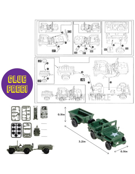 Kit de Modelo Willys Jeep 1:72 con Remolque y 20 Figuras Kit de Modelo Willys Jeep 1:72 con Remolque y 20 Figuras