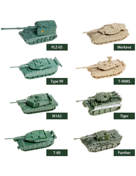 Juego de Tanques Mini 1:144 8 Piezas 4D T-90MS M1A2 Tiger Juego de Tanques Mini 1:144 8 Piezas 4D T-90MS M1A2 Tiger