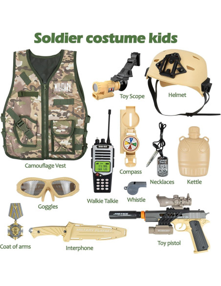 Disfraz de Soldado Militar RedCrab para Niños 12 Piezas