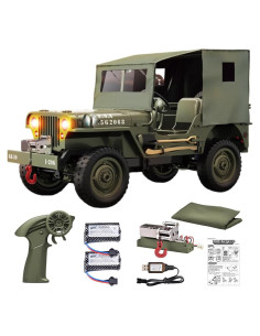 Camión Militar RC 1:10 4WD Jeep Willys con Winch y 2 Baterías
