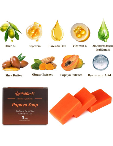Jabón Natural Hidratante PALFICAB con Papaya y Karité 3 Barras