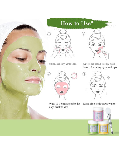 Set de 3 Mascarillas de Arcilla Pjordo - Cúrcuma, Aguacate, Rosa - 240 g