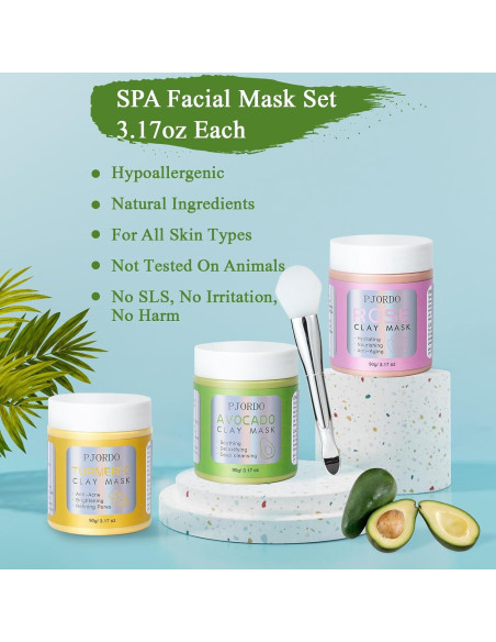 Set de 3 Mascarillas de Arcilla Pjordo - Cúrcuma, Aguacate, Rosa - 240 g Set de 3 Mascarillas de Arcilla Pjordo - Cúrcuma, Aguacate, Rosa - 240 g
