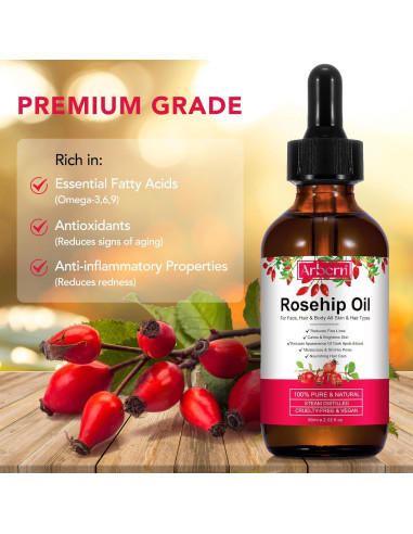 Aceite de Rosa Mosqueta 100% Puro 59.15 ml - Hidratante Facial y Capilar
