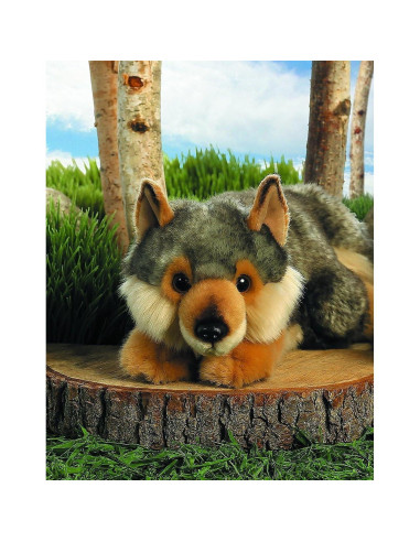 Peluche Lobo Acostado Aurora Miyoni 28 cm Gris