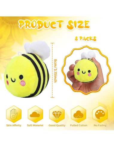 8 Abejas de Peluche Suave Sratte 8 cm para Decoración Fiesta