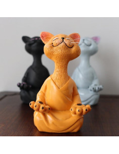Estatua de Gato Meditador de Resina - Onecen - Grande 18x8x12cm 2