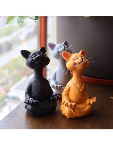 Estatua de Gato Meditador de Resina - Onecen - Grande 18x8x12cm