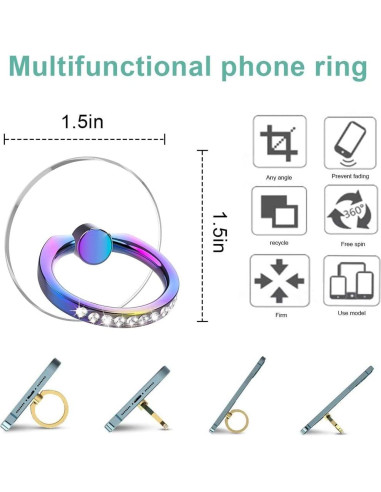 Soporte para Anillo de Teléfono KUTUMYQC 4 Pcs Transparente 360