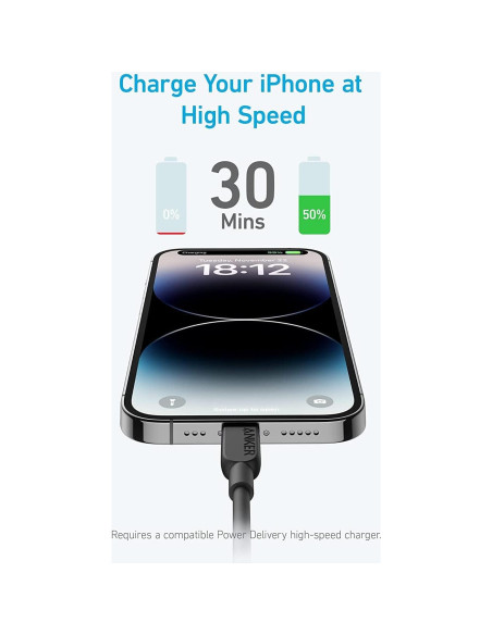 Cable USB C a Lightning Anker 0.91 m Negro MFi Carga Rápida Cable USB C a Lightning Anker 0.91 m Negro MFi Carga Rápida