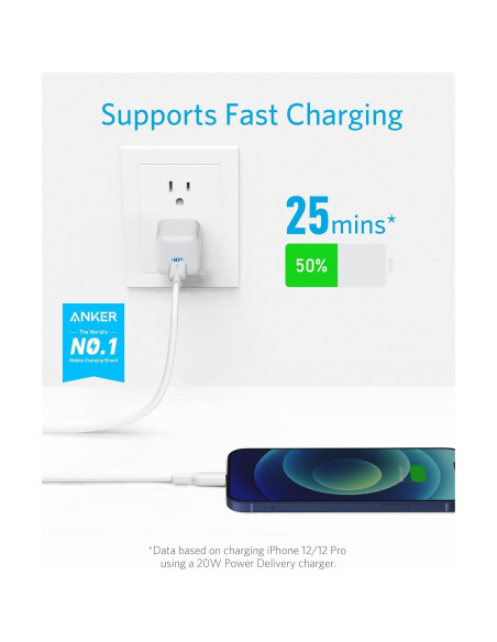 Cable USB-C a Lightning Anker PowerLine II 3.05m Blanco MFi Cable USB-C a Lightning Anker PowerLine II 3.05m Blanco MFi