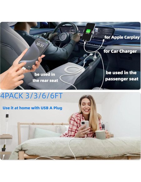 Cable Carplay USB A a USB C Cabepow 0.91/1.83m Carga Rápida Cable Carplay USB A a USB C Cabepow 0.91/1.83m Carga Rápida
