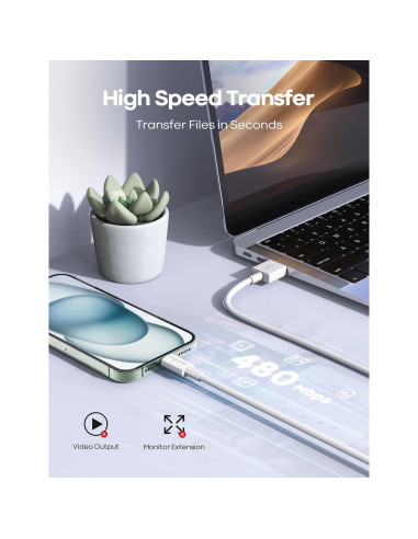Cable Carplay USB A a USB C Cabepow 0.91/1.83m Carga Rápida