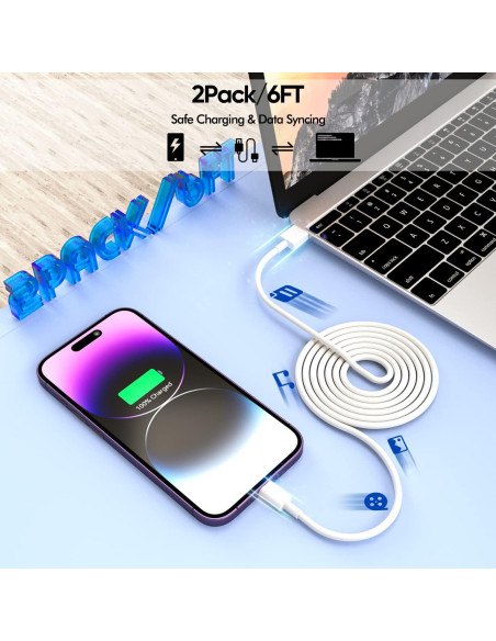 Cargador Rápido MFi Apple 2 Paquete con Cable Lightning 6FT Cargador Rápido MFi Apple 2 Paquete con Cable Lightning 6FT