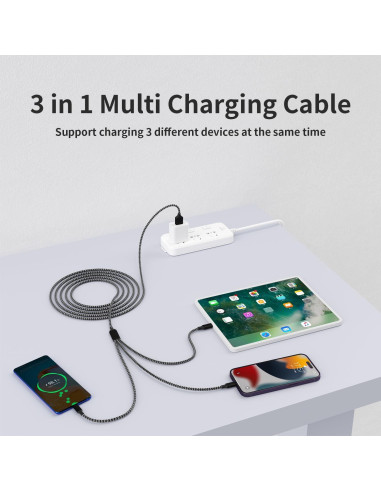 Cable de Carga Múltiple 3 en 1 Firsting 1.22m Negro y Gris
