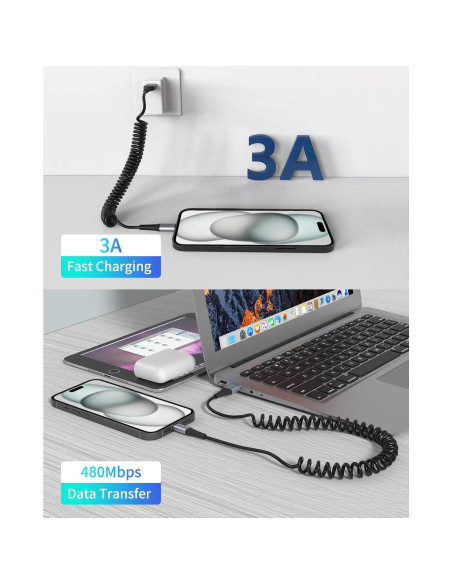 Cable USB C Enrollado PEAKLIFT - 2 Unidades, 30-60 cm Cable USB C Enrollado PEAKLIFT - 2 Unidades, 30-60 cm