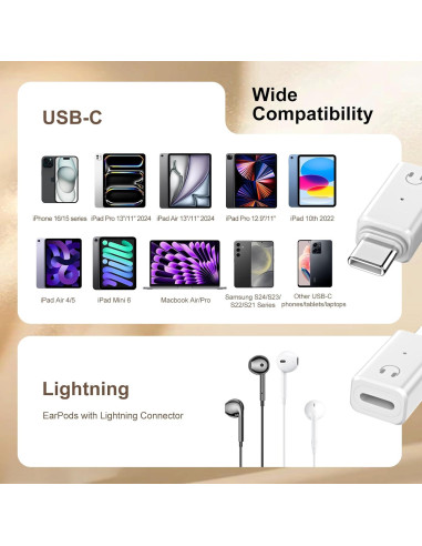 Adaptador de Auriculares Lightning a USB-C TiMOVO Blanco