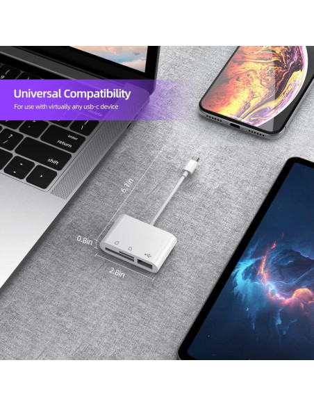 Adaptador Lector de Tarjeta USB C RayCue 3-en-1 Blanco Adaptador Lector de Tarjeta USB C RayCue 3-en-1 Blanco