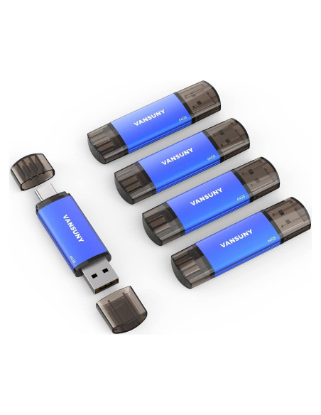 Vansuny 64GB USB Doble Tipo-C y USB A 5 Pack Azul Vansuny 64GB USB Doble Tipo-C y USB A 5 Pack Azul