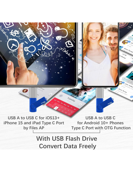 Unidad Flash USB 2.0 8GB WesData con Adaptador USB C Azul Unidad Flash USB 2.0 8GB WesData con Adaptador USB C Azul